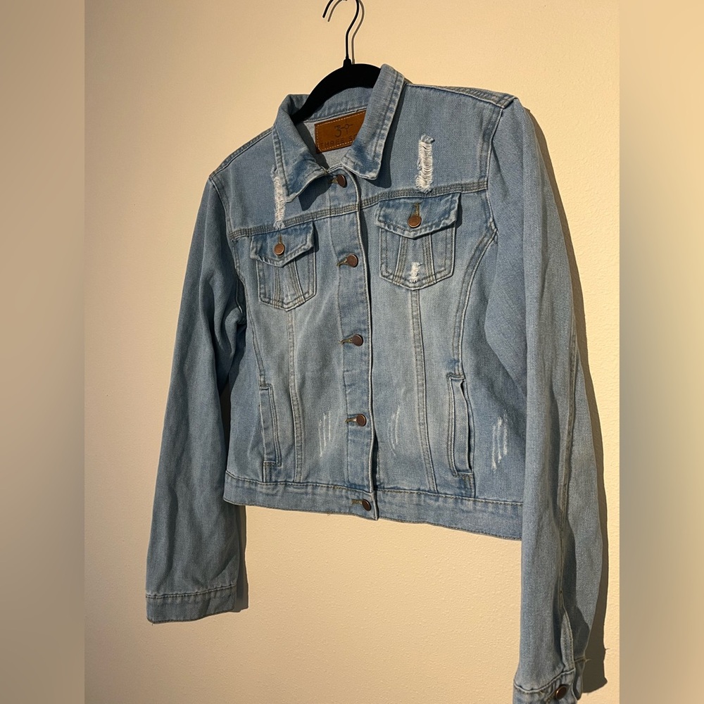 Denim Jacket with Geometric Pattern - image 2